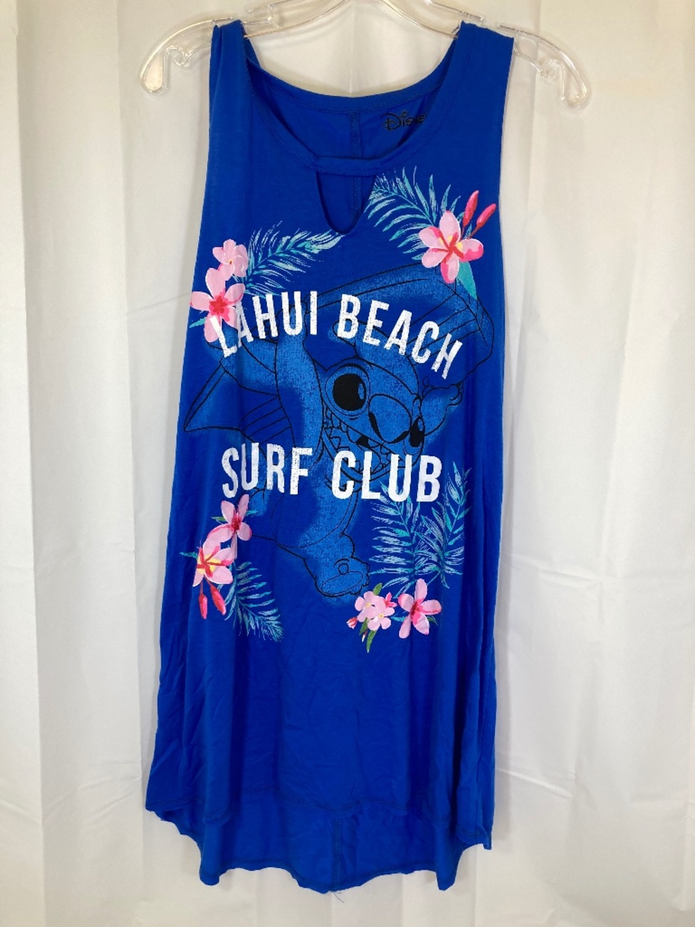 Disney Stitch Dress/Nightgown Sz L Juniors Blue Lahui Beach Surf Club